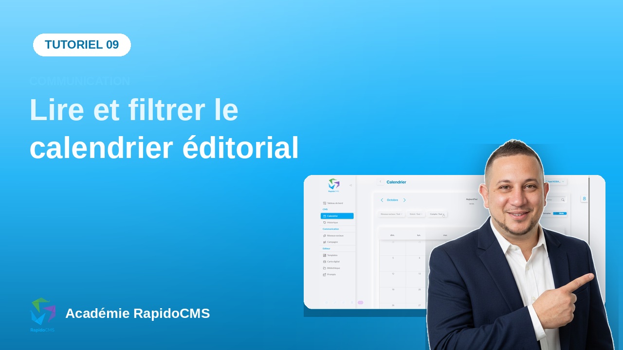 Tutoriel vidéo RapidoCMS — Lire et filtrer le calendrier éditorial : vignette de la vidéo