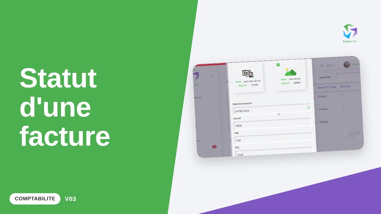 Tutoriel vidéo RapidoCRM — Changer le statut d'une facture : vignette de la vidéo