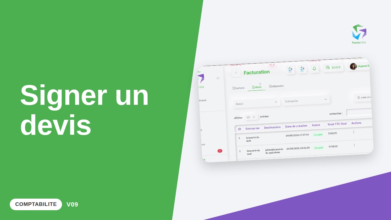 Tutoriel vidéo RapidoCRM — Signer un devis à l'écran : vignette de la vidéo