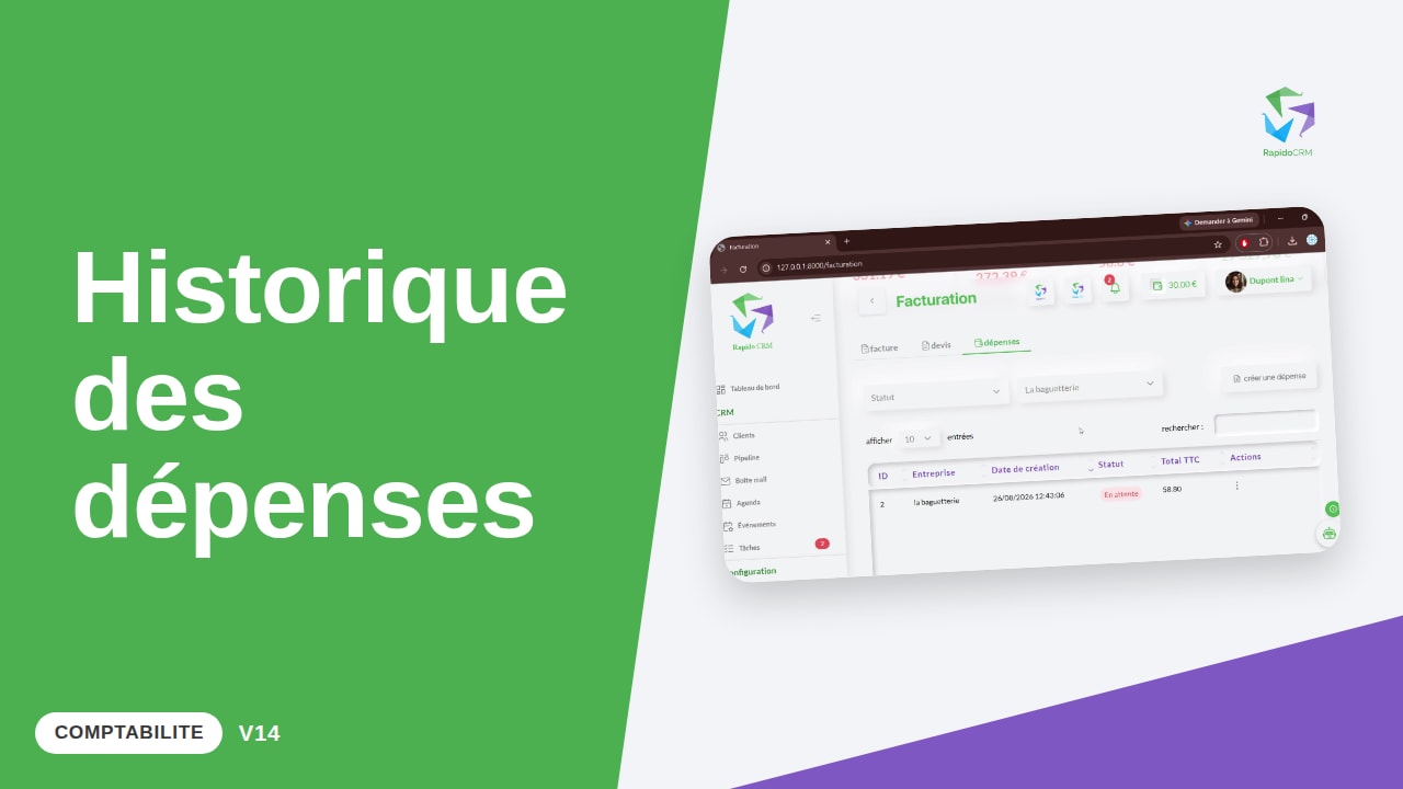Tutoriel vidéo RapidoCRM — Suivre ses dépenses : vignette de la vidéo