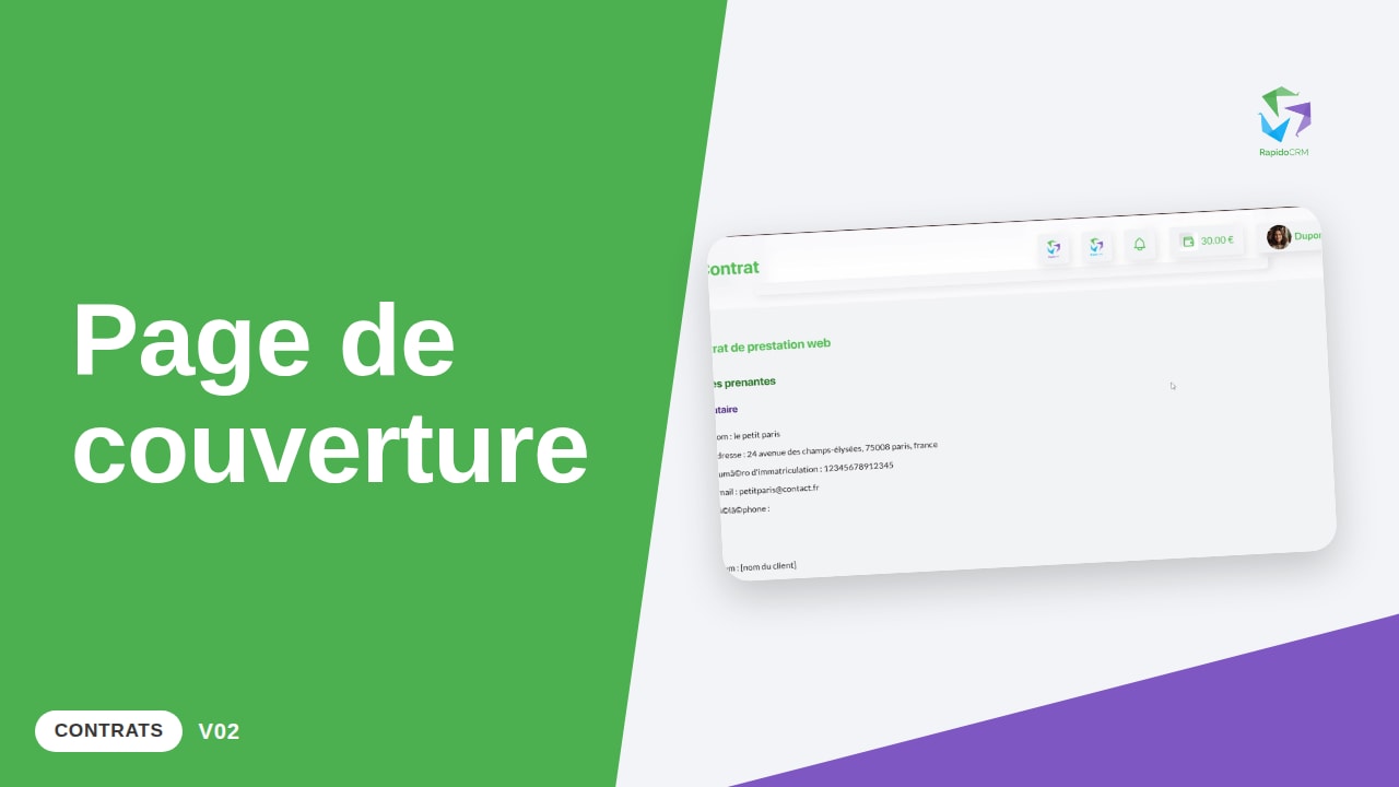 Tutoriel vidéo RapidoCRM — Ajouter une page de couverture à un contrat : vignette de la vidéo