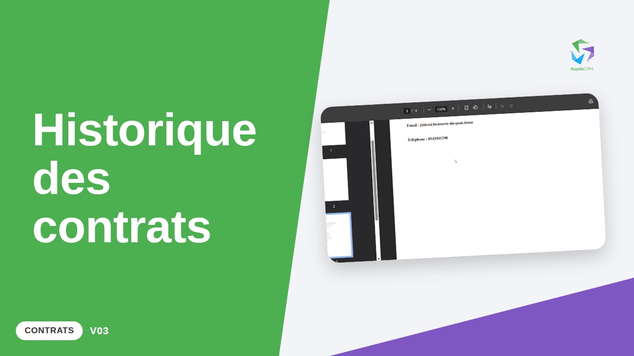 Tutoriel vidéo RapidoCRM — Historique des templates de contrat : vignette de la vidéo