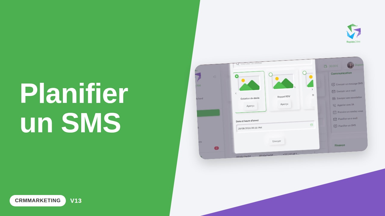 Tutoriel vidéo RapidoCRM — Planifier un email/SMS : vignette de la vidéo