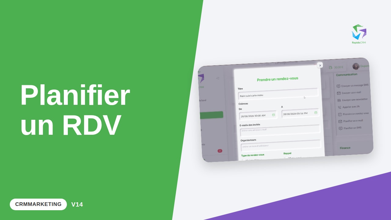 Tutoriel vidéo RapidoCRM — Planifier un RDV : vignette de la vidéo