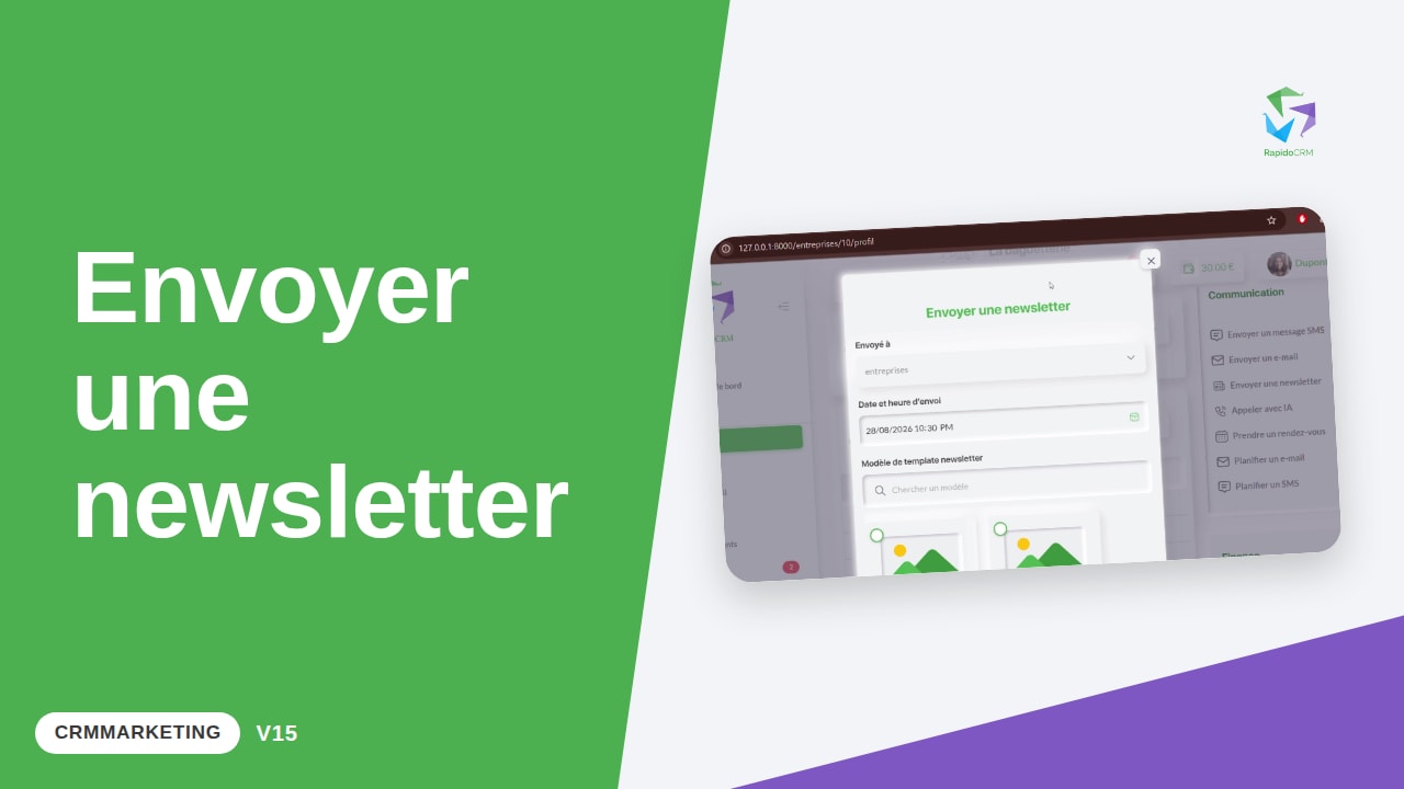 Tutoriel vidéo RapidoCRM — Envoyer une newsletter : vignette de la vidéo