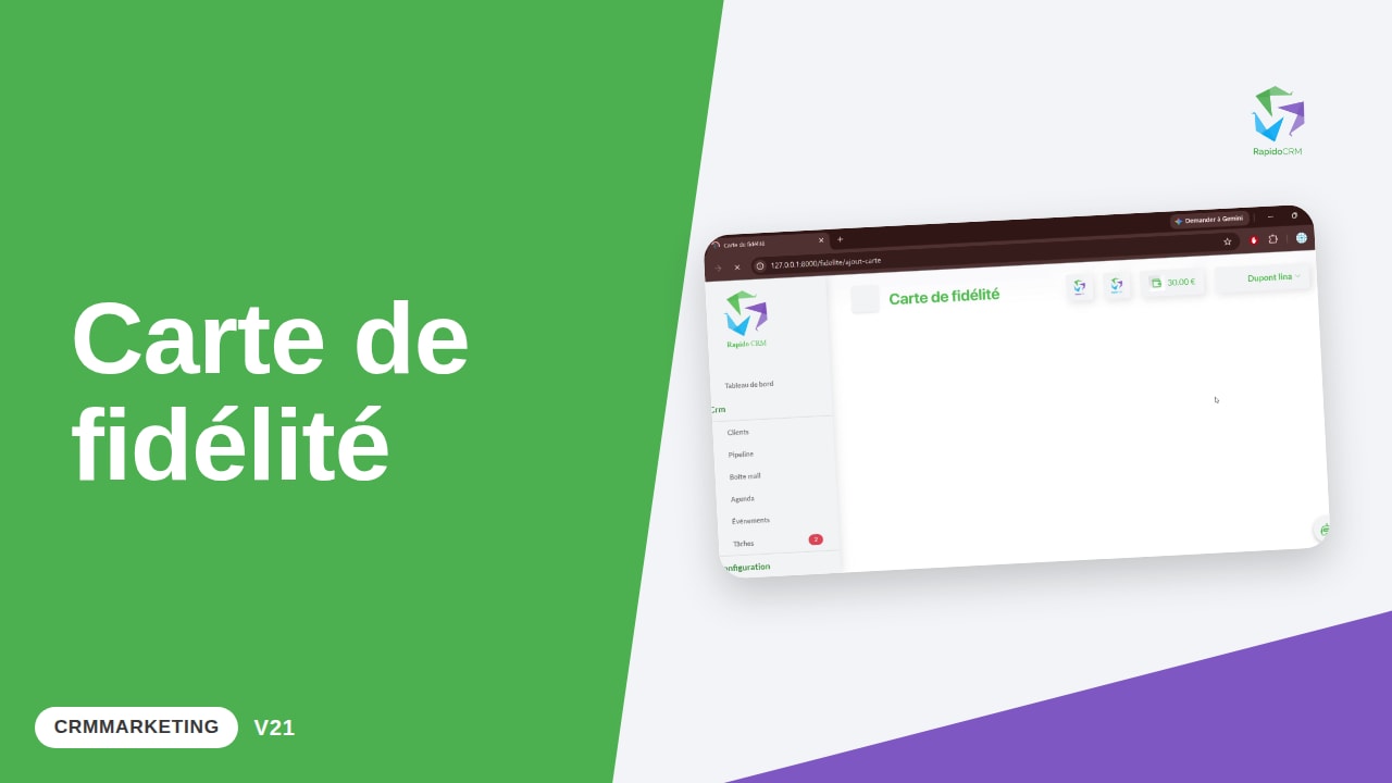 Tutoriel vidéo RapidoCRM — Créer une carte fidélité : vignette de la vidéo