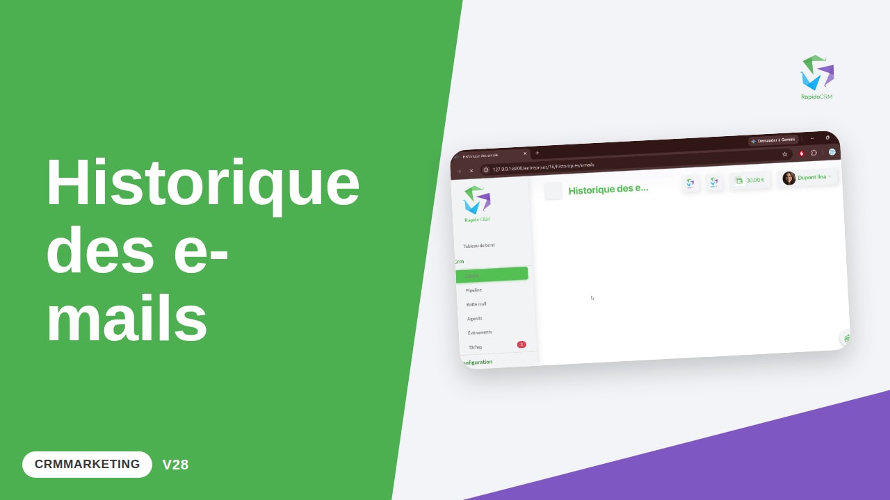Tutoriel vidéo RapidoCRM — Historique email : vignette de la vidéo