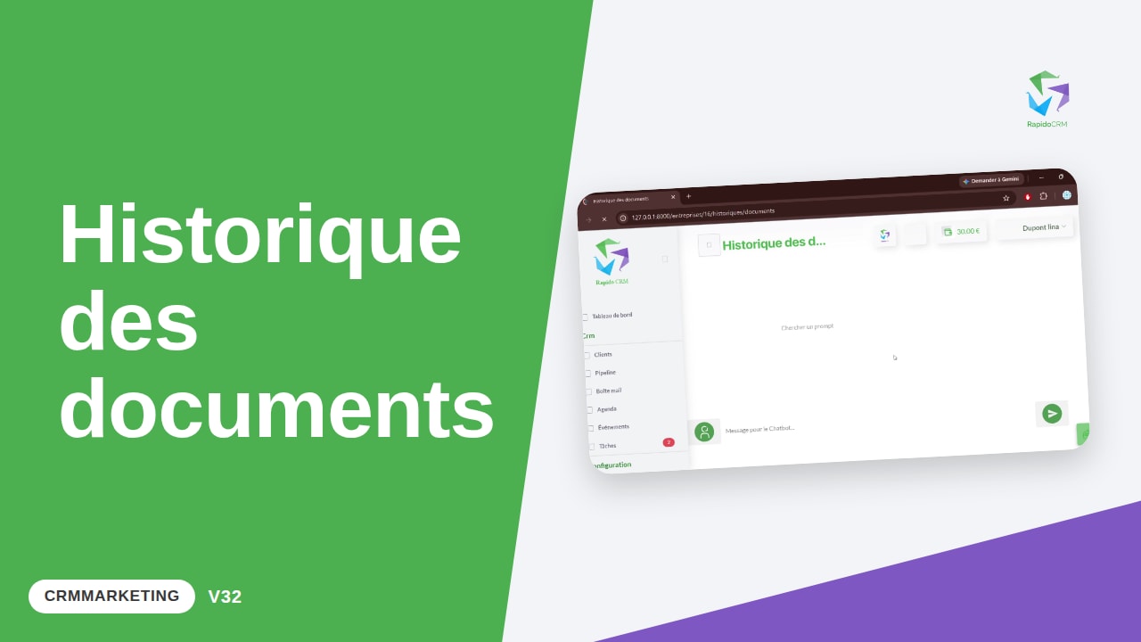 Tutoriel vidéo RapidoCRM — Historique document : vignette de la vidéo
