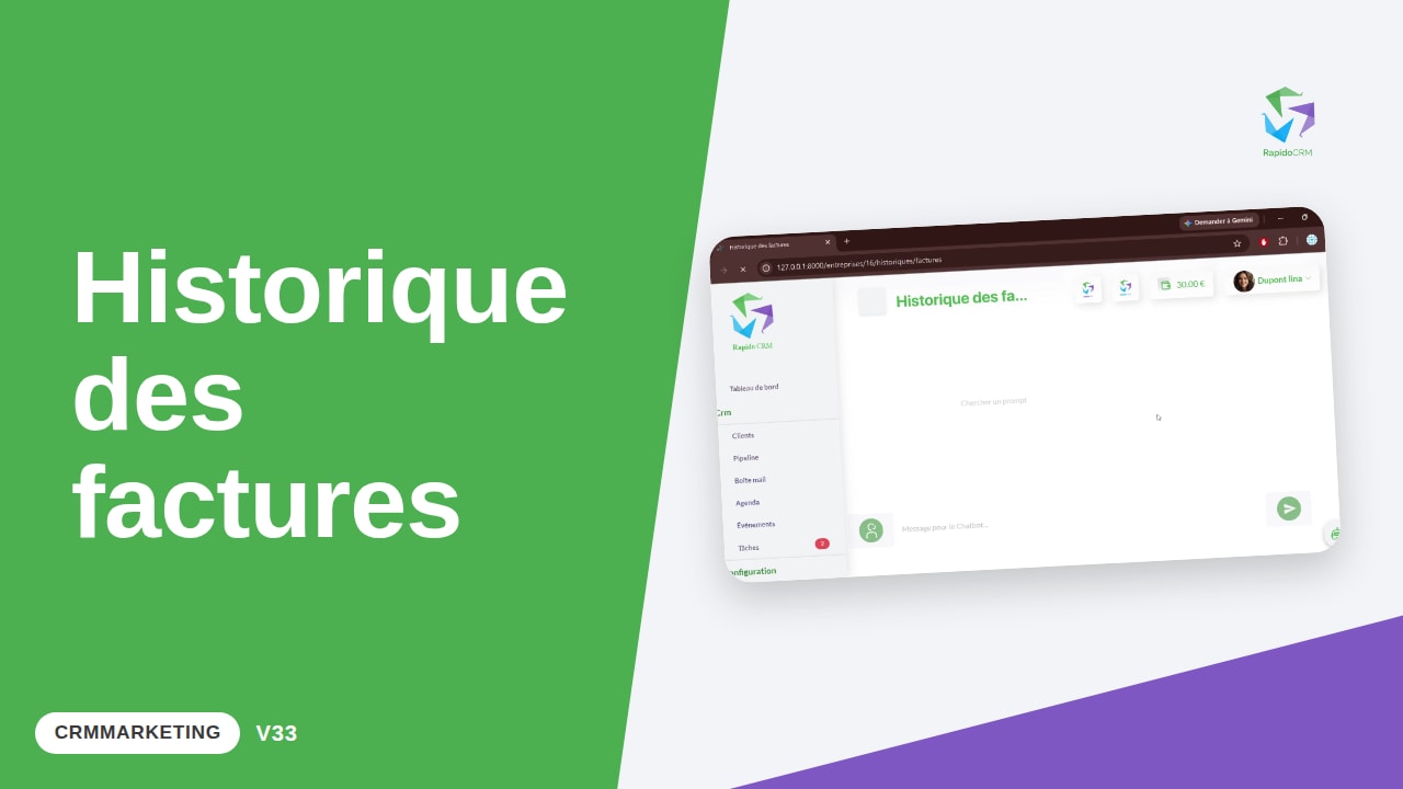 Tutoriel vidéo RapidoCRM — Historique facture : vignette de la vidéo