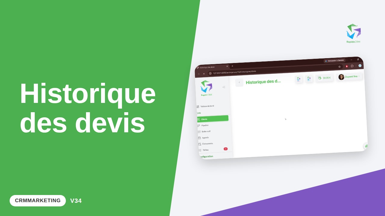 Tutoriel vidéo RapidoCRM — Historique devis : vignette de la vidéo