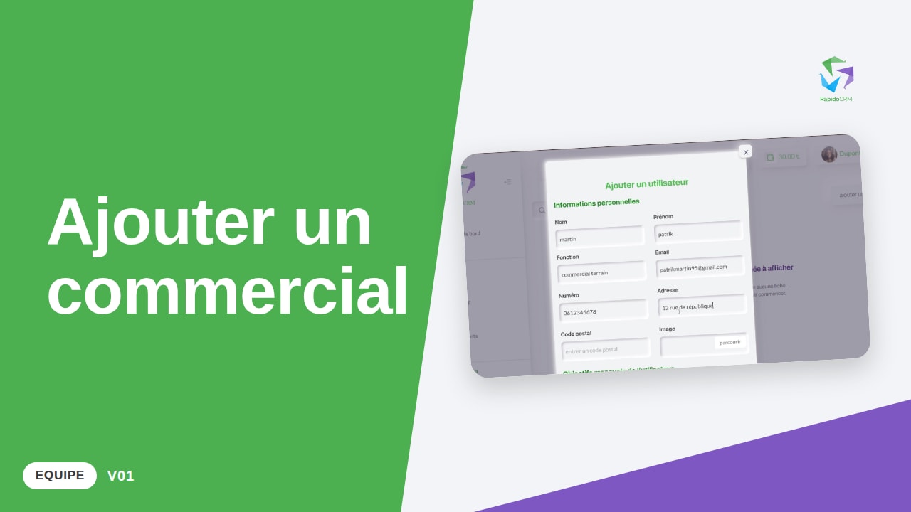 Tutoriel vidéo RapidoCRM — Ajouter un commercial : vignette de la vidéo