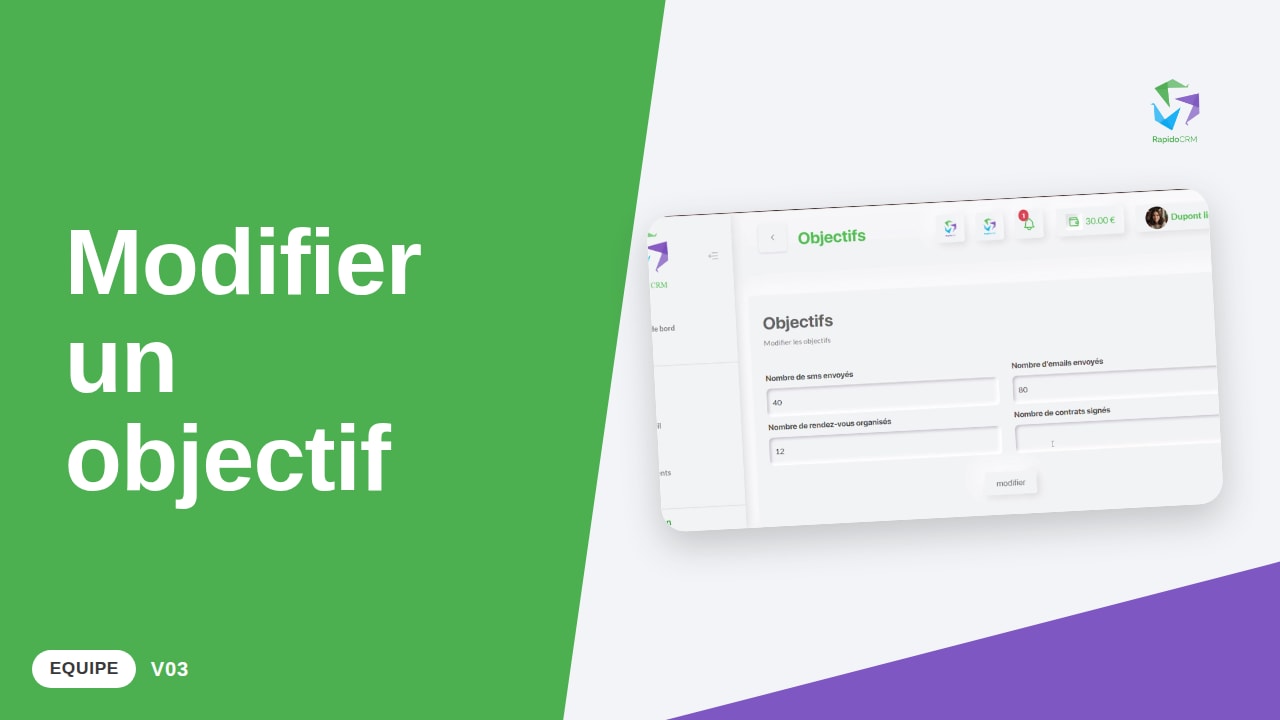 Tutoriel vidéo RapidoCRM — Modifier un objectif : vignette de la vidéo
