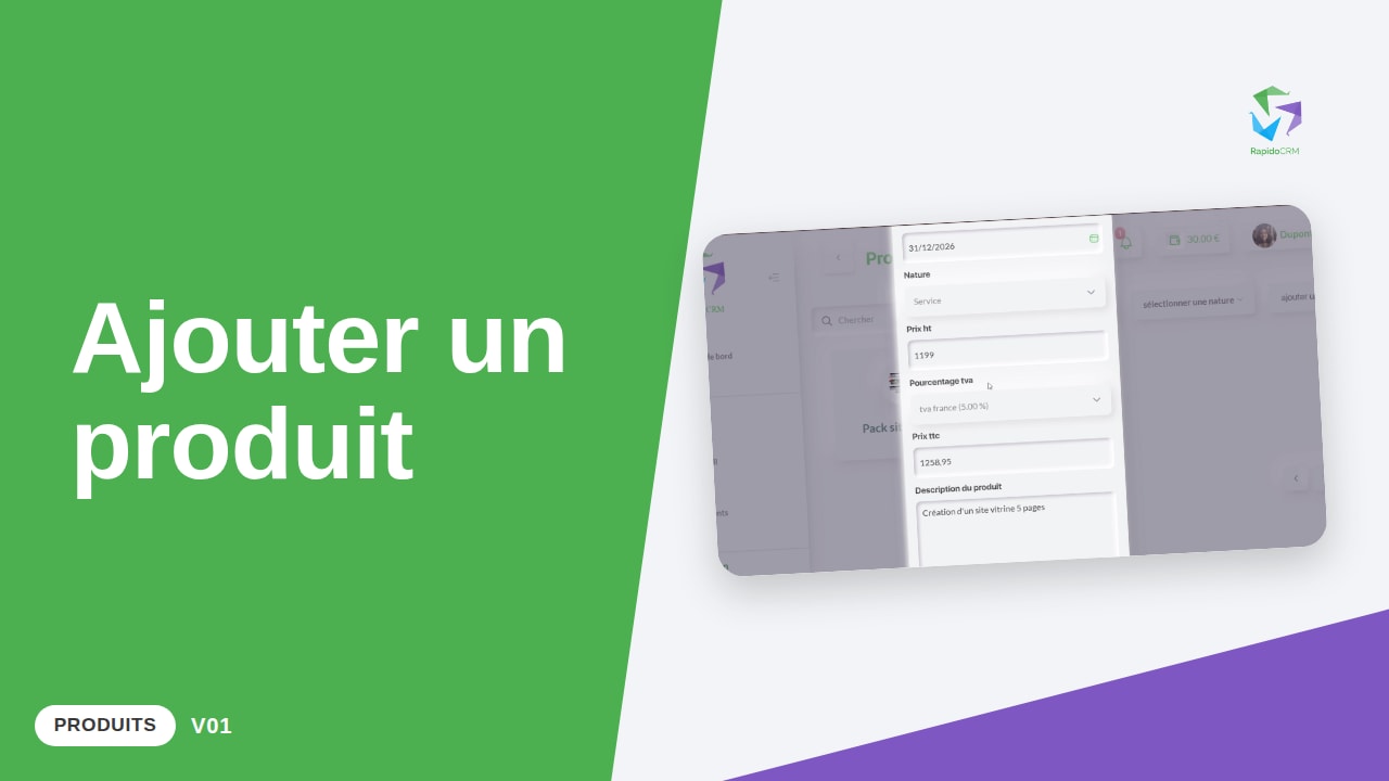 Tutoriel vidéo RapidoCRM — Ajouter un produit : vignette de la vidéo