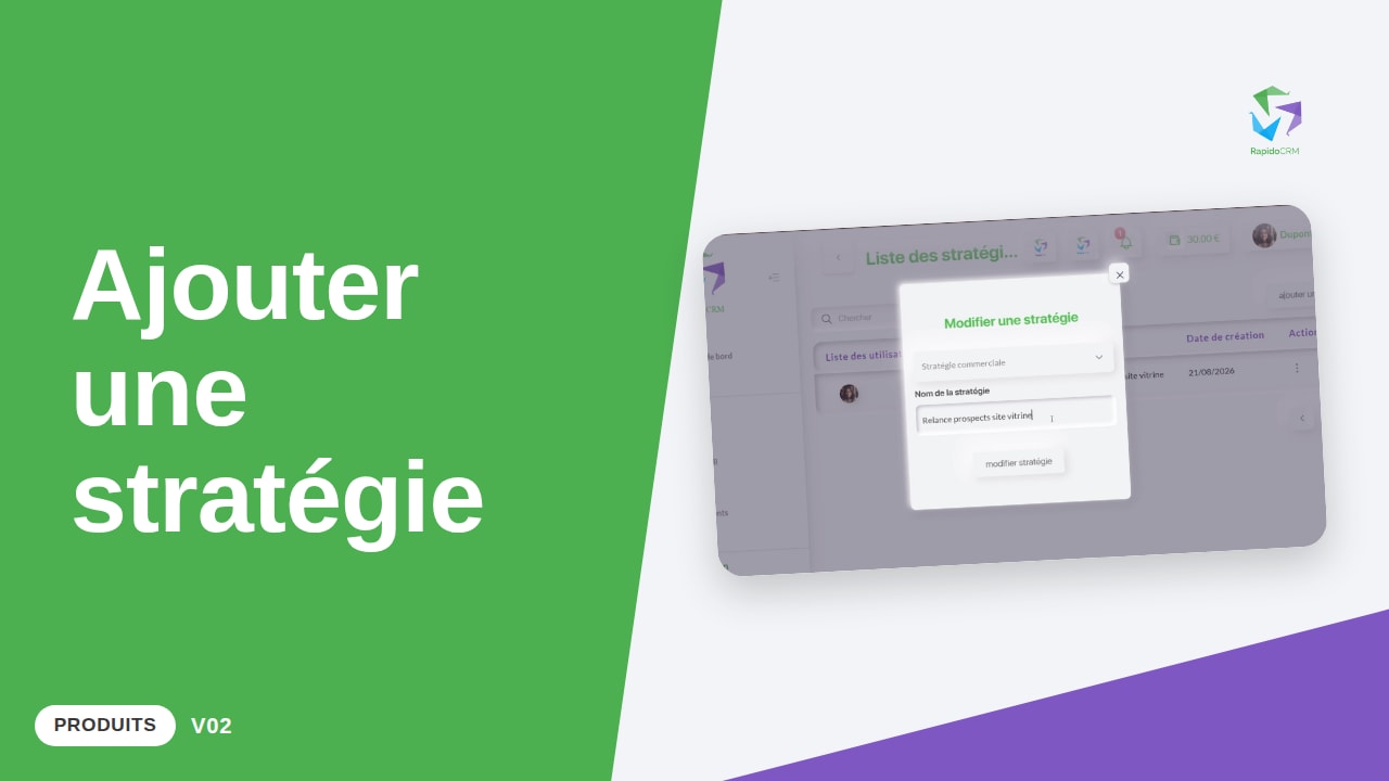 Tutoriel vidéo RapidoCRM — Ajouter une stratégie à un produit : vignette de la vidéo
